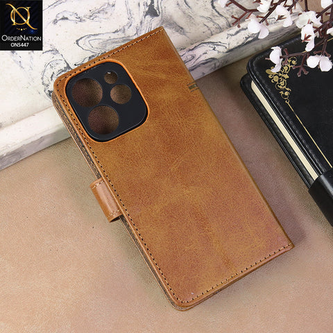 Oppo Reno 15c Cover - Light Brown  - Premium Leather Megantic Flip Book Covers With Card Holding Option