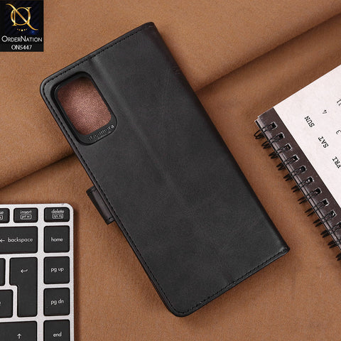 Oppo Reno 4 - Black -  Premium Leather Megantic Flip Book Covers With Card Holding Option