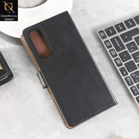 Oppo Reno 4 Pro Cover - Black -  Premium Leather Megantic Flip Book Covers With Card Holding Option