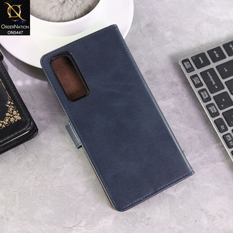 Oppo Reno 4 Pro Cover - Blue -  Premium Leather Megantic Flip Book Covers With Card Holding Option