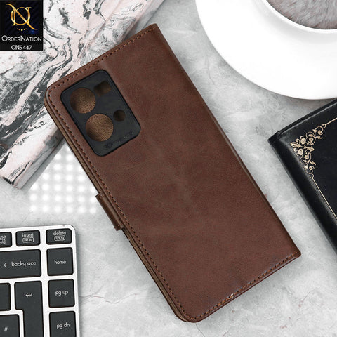 Oppo F21 Pro 4G Cover - Dark Brown - Premium Leather Megantic Flip Book Covers With Card Holding Option