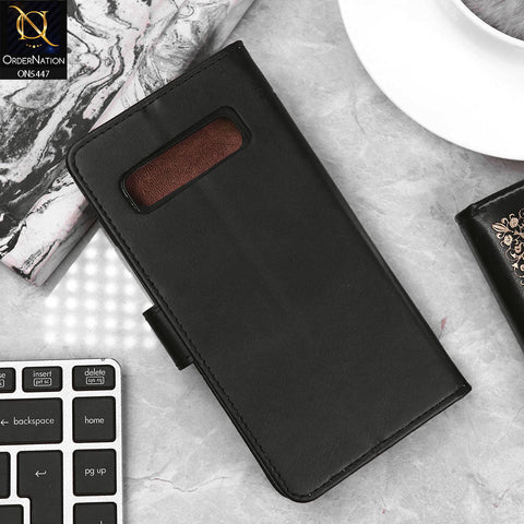 Samsung Galaxy S10 Cover - Black - Premium Leather Megantic Flip Book Covers With Card Holding Option