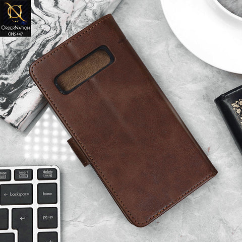 Samsung Galaxy S10 Cover - Dark Brown - Premium Leather Megantic Flip Book Covers With Card Holding Option