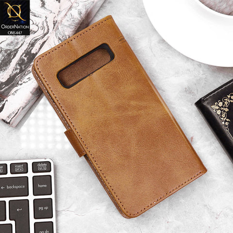 Samsung Galaxy S10 Cover - Light Brown - Premium Leather Megantic Flip Book Covers With Card Holding Option