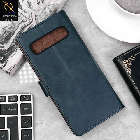 Samsung Galaxy S10 5G Cover - Blue - Premium Leather Megantic Flip Book Covers With Card Holding Option