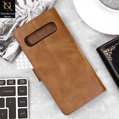 Samsung Galaxy S10 5G Cover - Light Brown - Premium Leather Megantic Flip Book Covers With Card Holding Option