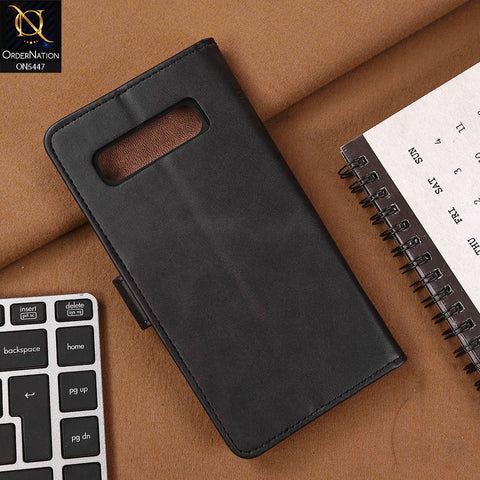Samsung Galaxy S10 Plus Cover - Black - Premium Leather Megantic Flip Book Covers With Card Holding Option