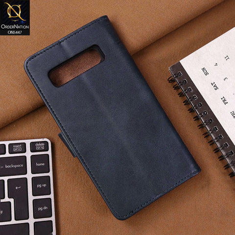 Samsung Galaxy S10 Plus Cover - Blue - Premium Leather Megantic Flip Book Covers With Card Holding Option