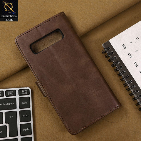 Samsung Galaxy S10 Plus Cover - Dark Brown - Premium Leather Megantic Flip Book Covers With Card Holding Option