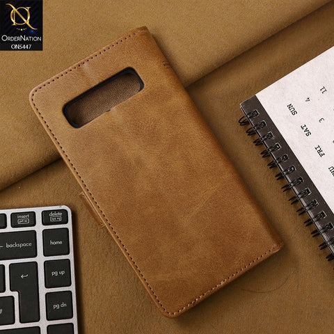 Samsung Galaxy S10 Plus Cover - Light Brown - Premium Leather Megantic Flip Book Covers With Card Holding Option