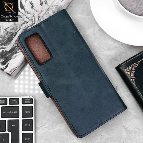 Samsung Galaxy S20 FE Cover - Blue - Premium Leather Megantic Flip Book Covers With Card Holding Option