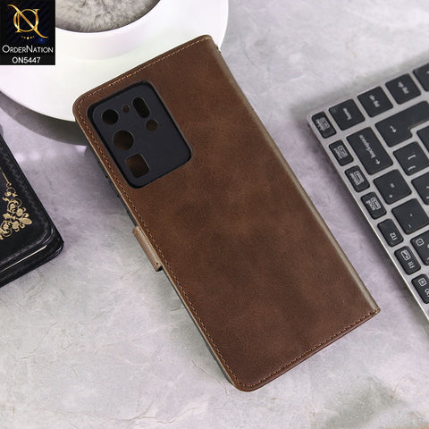 Samsung Galaxy S20 Ultra Cover - Dark Brown -  Premium Leather Megantic Flip Book Covers With Card Holding Option