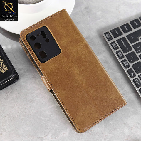 Samsung Galaxy S20 Ultra Cover - Light Brown -  Premium Leather Megantic Flip Book Covers With Card Holding Option