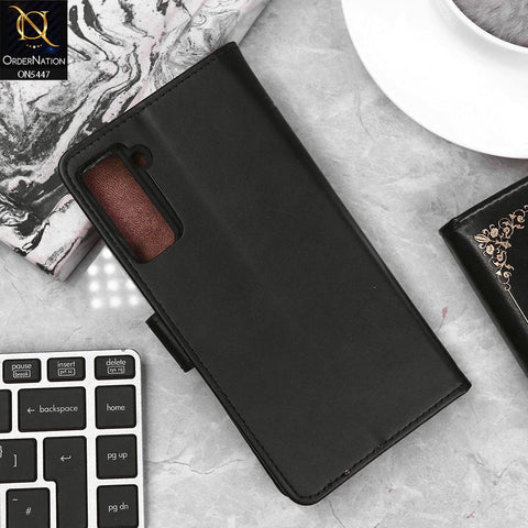 Samsung Galaxy S21 5G Cover - Black - Premium Leather Megantic Flip Book Covers With Card Holding Option