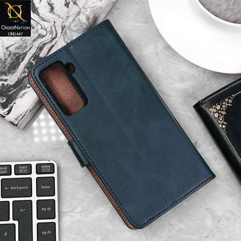 Samsung Galaxy S21 5G Cover - Blue - Premium Leather Megantic Flip Book Covers With Card Holding Option