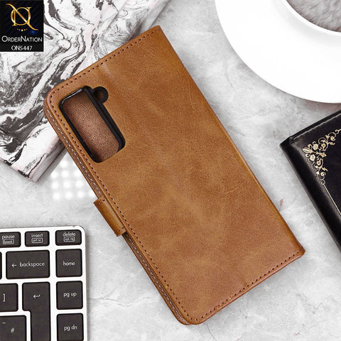 Samsung Galaxy S21 5G Cover - Light Brown - Premium Leather Megantic Flip Book Covers With Card Holding Option