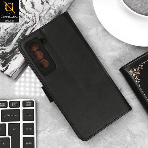 Samsung Galaxy S21 FE 5G Cover - Black - Premium Leather Megantic Flip Book Covers With Card Holding Option