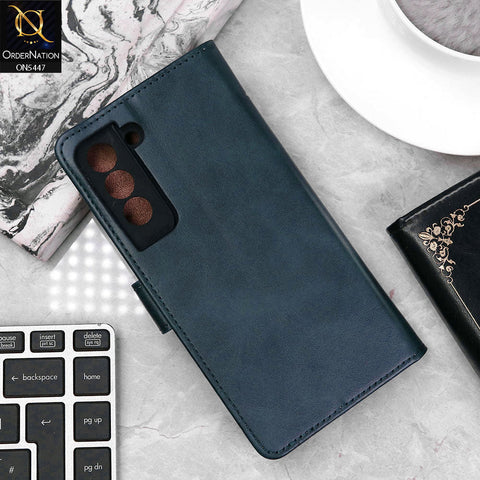 Samsung Galaxy S21 FE 5G Cover - Blue - Premium Leather Megantic Flip Book Covers With Card Holding Option