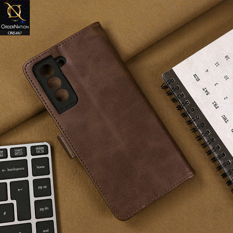 Samsung Galaxy S21 Plus 5G Cover - Dark Brown - Premium Leather Megantic Flip Book Covers With Card Holding Option