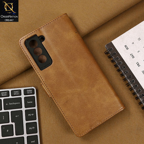 Samsung Galaxy S21 Plus 5G Cover - Light Brown - Premium Leather Megantic Flip Book Covers With Card Holding Option