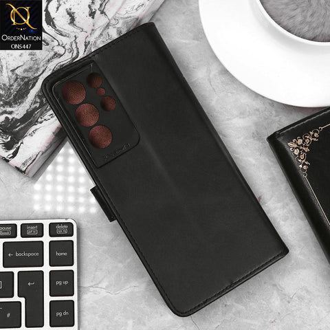 Samsung Galaxy S21 Ultra 5G Cover - Black - Premium Leather Megantic Flip Book Covers With Card Holding Option