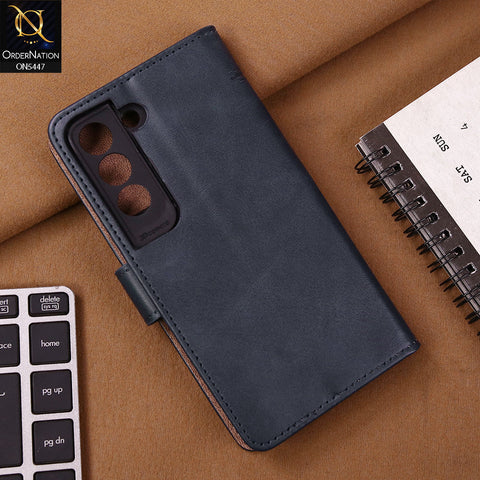 Samsung Galaxy S22 5G Cover - Blue - Premium Leather Megantic Flip Book Covers With Card Holding Option