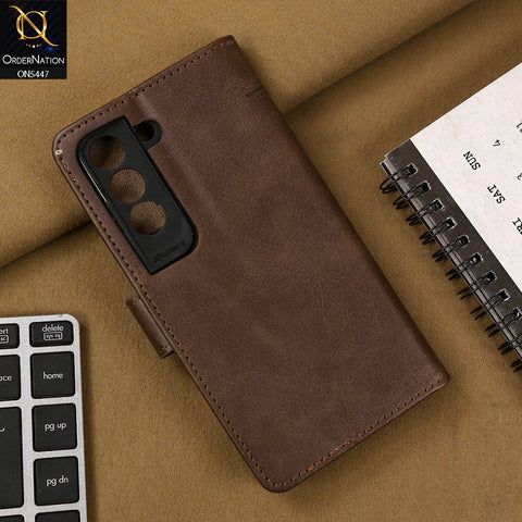 Samsung Galaxy S22 5G Cover - Dark Brown - Premium Leather Megantic Flip Book Covers With Card Holding Option