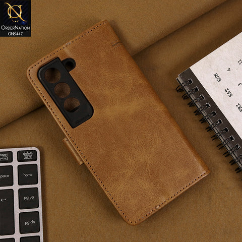 Samsung Galaxy S22 5G Cover - Light Brown - Premium Leather Megantic Flip Book Covers With Card Holding Option