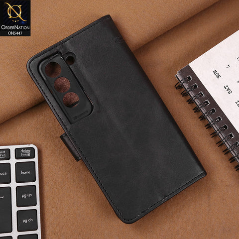 Samsung Galaxy S22 Plus 5G Cover - Black - Premium Leather Megantic Flip Book Covers With Card Holding Option