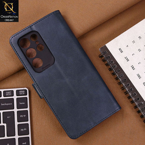 Samsung Galaxy S22 Ultra Cover - Blue - Premium Leather Megantic Flip Book Covers With Card Holding Option