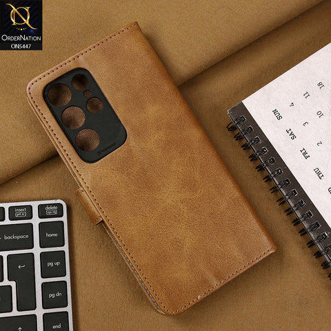 Samsung Galaxy S22 Ultra Cover - Light Brown - Premium Leather Megantic Flip Book Covers With Card Holding Option