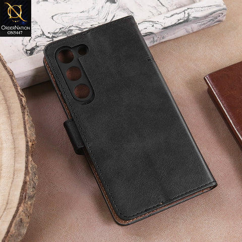 Samsung Galaxy S23 5G  - Black -  Premium Leather Megantic Flip Book Covers With Card Holding Option