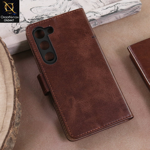 Samsung Galaxy S23 5G  - Dark Brown -  Premium Leather Megantic Flip Book Covers With Card Holding Option