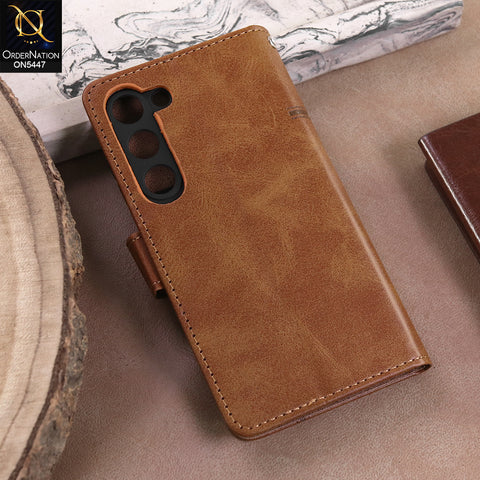Samsung Galaxy S23 5G  - Light Brown -  Premium Leather Megantic Flip Book Covers With Card Holding Option