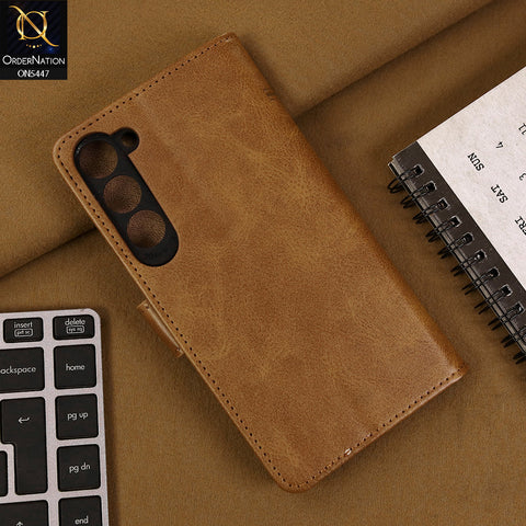 Samsung Galaxy S23 Plus 5G Cover - Light Brown - Premium Leather Megantic Flip Book Covers With Card Holding Option