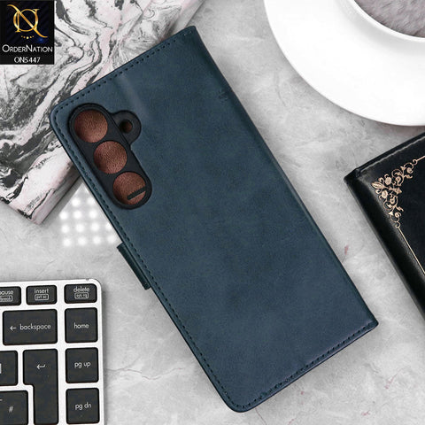 Samsung Galaxy S24 Cover - Blue - Premium Leather Megantic Flip Book Covers With Card Holding Option