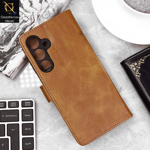Samsung Galaxy S24 Cover - Light Brown - Premium Leather Megantic Flip Book Covers With Card Holding Option