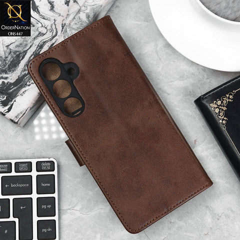 Samsung Galaxy S24 FE Cover - Dark Brown - Premium Leather Megantic Flip Book Covers With Card Holding Option