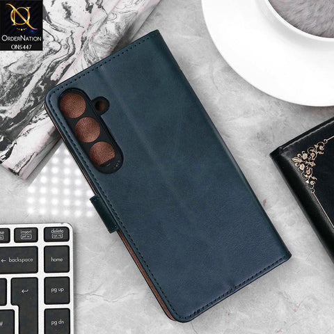 Samsung Galaxy S24 Plus Cover - Blue - Premium Leather Megantic Flip Book Covers With Card Holding Option