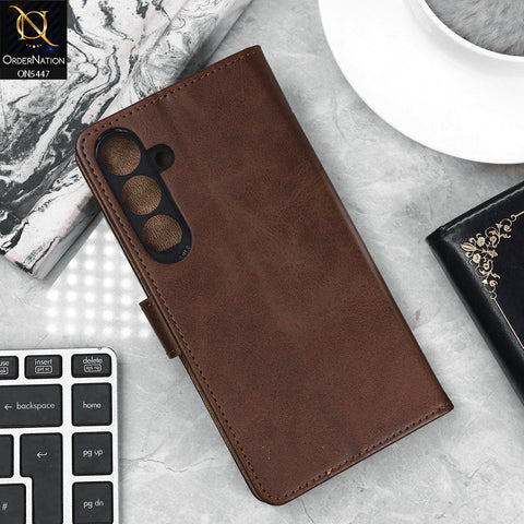 Samsung Galaxy S24 Plus Cover - Dark Brown - Premium Leather Megantic Flip Book Covers With Card Holding Option