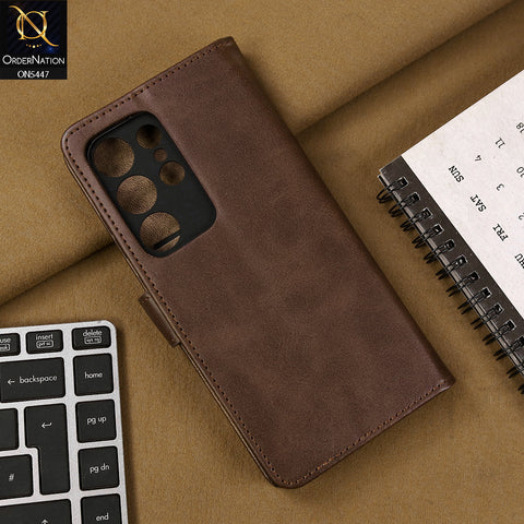Samsung Galaxy S24 Ultra Cover - Dark Brown - Premium Leather Megantic Flip Book Covers With Card Holding Option