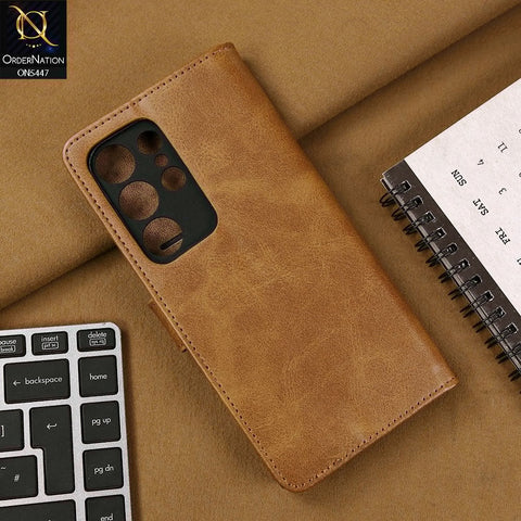 Samsung Galaxy S24 Ultra Cover - Light Brown - Premium Leather Megantic Flip Book Covers With Card Holding Option