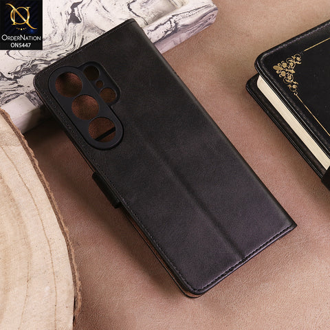 Samsung Galaxy S26 Ultra Cover  - Black - Premium Leather Megantic Flip Book Covers With Card Holding Option