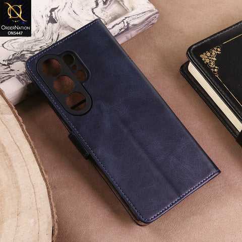 Samsung Galaxy S26 Ultra Cover  - Blue - Premium Leather Megantic Flip Book Covers With Card Holding Option