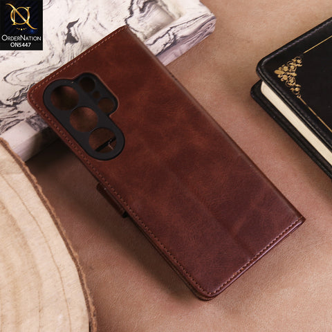 Samsung Galaxy S26 Ultra Cover  - Dark Brown - Premium Leather Megantic Flip Book Covers With Card Holding Option