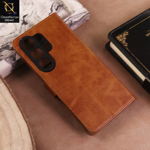 Samsung Galaxy S26 Ultra Cover  - Light Brown - Premium Leather Megantic Flip Book Covers With Card Holding Option