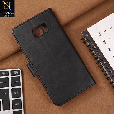 Samsung Galaxy S7 Edge Cover - Black - Premium Leather Megantic Flip Book Covers With Card Holding Option