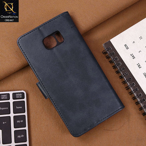 Samsung Galaxy S7 Edge Cover - Blue - Premium Leather Megantic Flip Book Covers With Card Holding Option