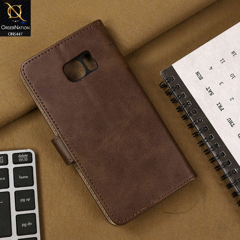 Samsung Galaxy S7 Edge Cover - Dark Brown - Premium Leather Megantic Flip Book Covers With Card Holding Option
