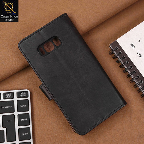Samsung Galaxy S8 Cover - Black - Premium Leather Megantic Flip Book Covers With Card Holding Option